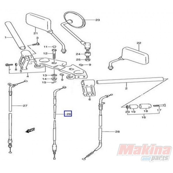 Clutch Cable For Suzuki GS500 GS500E 89-00 90° Connection - Replaces #58200-01D00