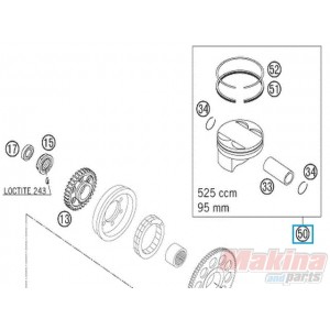 59030007000II  Piston Cpl. Forged KTM EXC-SX 520-525 95mm